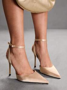 CUCCOO SZL Women's Fashion Pointed Toe Ankle Strap Stiletto High Heel Pumps, Suitable For Commuting, Dating, Party, Wedding And Other Occasions Valentine's Day Spring Shoes - Sardine Champagne - View 5