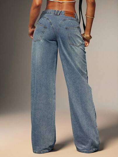 Denimoi Jeans casuales de talle bajo, rectos y holgados de moda versátil para mujer