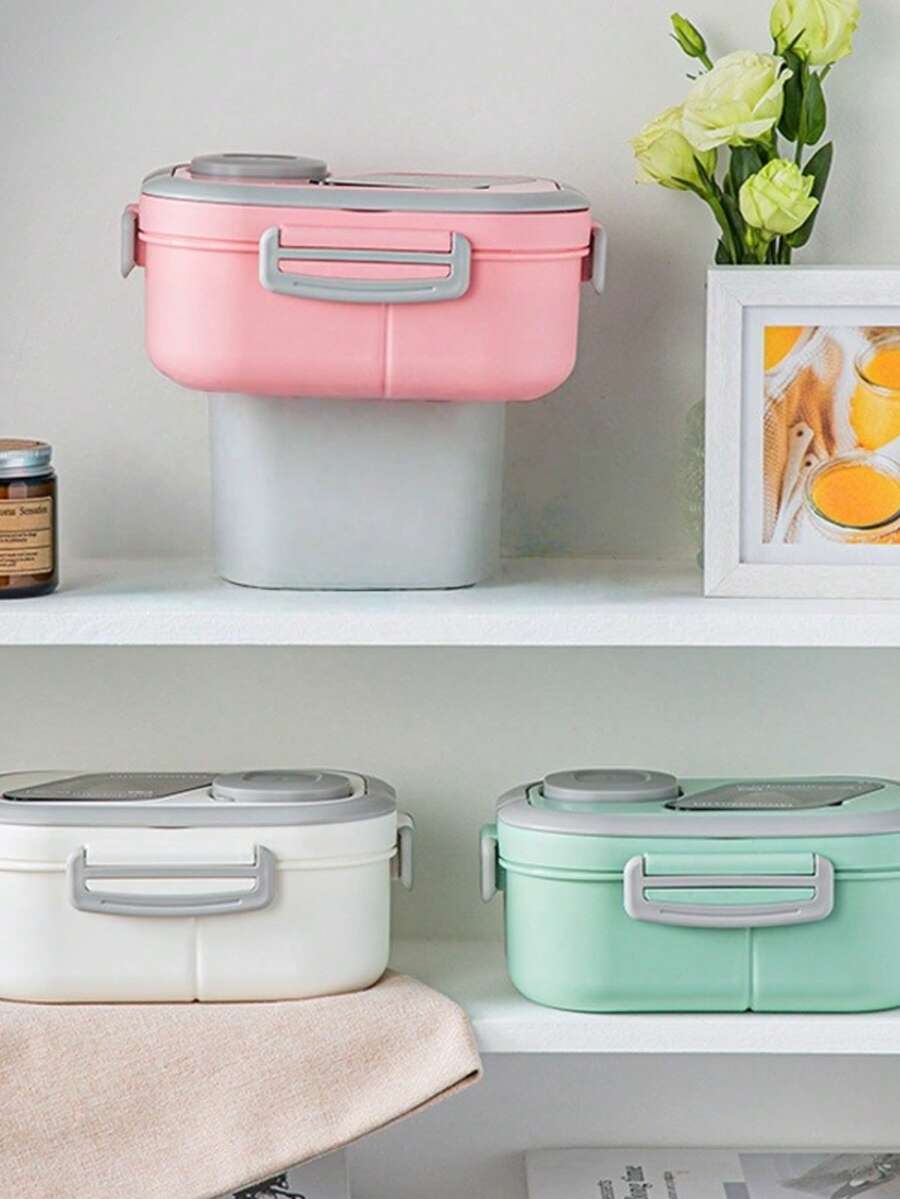 3pcs Lunch Box Set, Including Lunch Box, Insulated Bag, Breakfast Cup, Suitable For Work, School, And Outdoor Transportation, Lunch Box, Salad Cup, Insulated Suit. Partitioned Lunch Box, Back-To-School Season Student Supplies, Lunch Box, Lunch Bag. - Multicolor - View 1