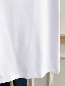 Resyla 大码女式撞色圆领短袖休闲百搭T恤 - 白色 - 查看 5