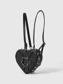 ROMWE Grunge Punk Cute Punk Street Preppy Y2K Style Rivet Backpack For Women, School Backpack - Ring black - View 2