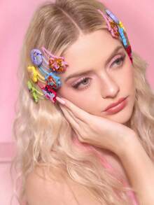 The Winx X SHEIN Bộ 12 kẹp tóc hình hoạt hình dễ thương, phụ kiện tóc dành cho nữ, thích hợp để kẹp tóc mái và tóc gãy theo phong cách Y2K. - Nhiều màu - Xem 3