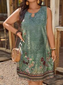 SHEIN LUNE Trang phục nữ cỡ lớn cho ngày Quốc khánh 4 tháng 7, phong cách thường ngày thoải mái, trang phục giáo viên cho nữ, trang phục mini thư giãn ấm áp cho kỳ nghỉ, váy boho cho nữ, váy hè cho nữ, trang phục đi biển. - màu xanh lá - Xem 1