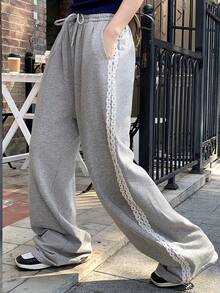 DAZY Women's Loose Drawstring Waist Wide Leg Pants, Casual Sports Sweatpants, Spring/Autumn - Grey - View 6