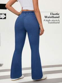 SHEIN Essnce 女士纯色简约日常牛仔裤 - 藍色 - 查看 2