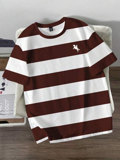 Claim Dot Camiseta de manga corta casual de hombre con bloques de color y rayas, para verano