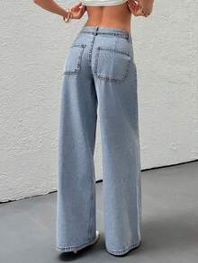 SHEIN Fashionable Commuter Low-Waist Straight-Leg Jeans - Medium Wash - View 2