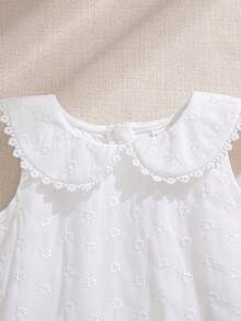 Souflis Souflis French New Style Baby Girls 0-3 Years Old Summer Dress, Delicate Embroidered Fabric, Skin-Friendly, Cute Dress With Peter Pan Collar, Sleeveless Princess Dress - White - View 4