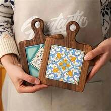 Satu Set Berisi Empat Alas Kayu Tahan Panas dengan Motif Botani - Alas Meja Dapur Tahan Panas, Bantalan Isolasi Gaya Vintage - MultiWarna - View 7