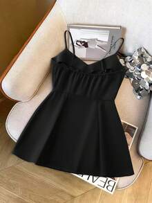 Franclia 优雅性感水钻装饰修身收腰吊带背心，2026新款时尚女式衬衫 - 黑色 - 查看 5