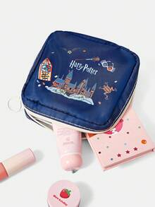 HARRY POTTER X SHEIN 1-Letter Pattern Wash Bag With Travel Cosmetic Organizer, Suitable For Carrying Travel Essentials And Cosmetics - Navy Blue - View 2