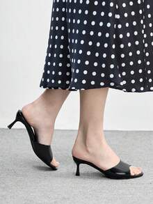 CUCCOO BIZCHIC 女士圆头细高跟黑色一体式露趾高跟凉鞋，露趾凉鞋，拖鞋，通勤，优雅，日常百搭女士凉鞋 - 黑色 - 查看 5