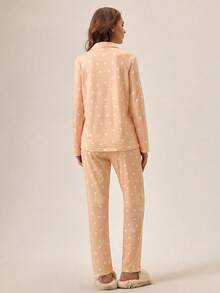 Loomlin Women 2pcs Button Front With Heart Pattern Detail Homewear Pajama Set Heart Pajama Set Long Sleeve Pj Set Soft Pajamas Set Women's Pajama Set - Multicolor - View 2