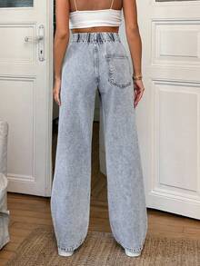 RueChic 100% Cotton Elastic Belt Detailed Straight Cut Jean - Medium Wash - View 2