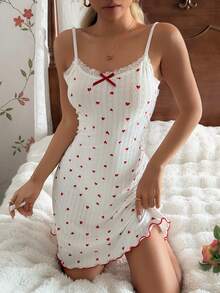 CottageSlumber 女士浪漫针织爱心图案V领露背蝴蝶结拼接睡裙 - 白色 - 查看 6