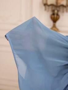 Modelyn 女士优雅法式V领褶皱腰部雪纺灯笼袖衬衫 - 藍色 - 查看 8