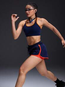 Powerista Women's Contrast Binding Open Back Sports Bra - Blue - View 7