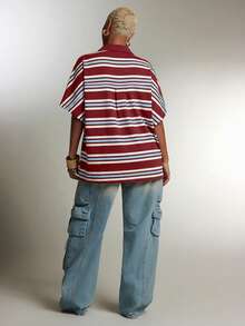 Denimoi Blusa de polo a rayas con cuello de solapa y escote pronunciado, una prenda de moda - Burdeos - Ver 5