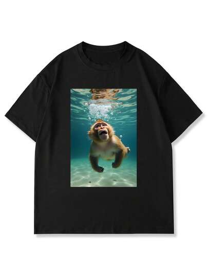 Manfinity EMRG Men's Funny Donkey Print Round Neck Short Sleeve T-Shirt, Casual For Vacation, Dining, Dating, Simple And Versatile Design, Suitable For Yourself Or As A Gift For Friends