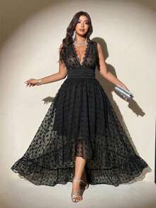 Viva Relle Plus Size Sleeveless Elegant Romantic Versatile Dress - Black - View 1