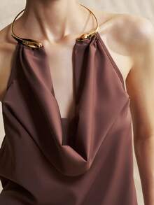 INAWLY Sexy Pleated Collar Draped Neck Backless Camisole Top For Women - Coffee Brown - View 6