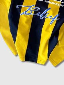 ROMWE MEN Street Life Men's Letter Striped V-Neck Short Sleeve Casual Loose T-Shirt - Multicolor - View 3