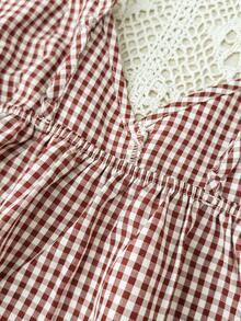 少女日常休闲红白格子吊带背心 - 紅白色 - 查看 2