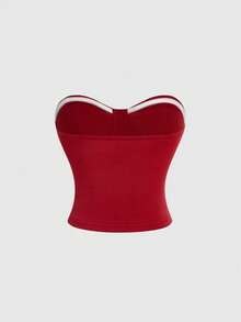 ROMWE Avant 运动宝贝无肩带足球号码印花修身背心 - 酒紅色 - 查看 2