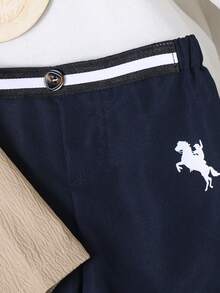 Newborn Baby Boy Casual Cute Versatile White Long Sleeve Shirt And Pants Set,Kids - Navy Blue - View 6