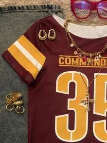 Glimmora 女士字母印花圆领休闲宽松T恤 - 彩色 - 查看 3