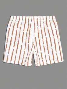 Manfinity Swimmode 男士条纹印花沙滩度假休闲短裤 - 黃色 - 查看 2