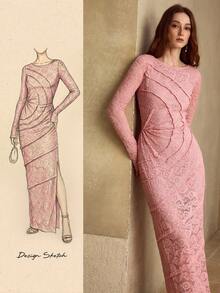 MOTF PREMIUM LACE RUCHED SLIT DRESS, SPRING/SUMMER