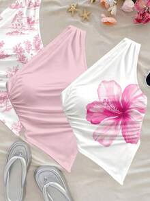 Soleia 女士Y2K无袖褶皱不对称下摆露脐上衣 - 淺粉色 - 查看 5