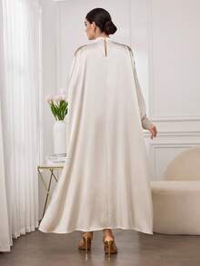 SHEIN Najma فستان أنيق فاخر بتصميم عربي تراثي مزخرف بالألوان والدانتيل - لون مشمشي - مشاهدة 2