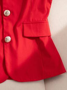 SHEIN Plus Size Women's Elegant French Style Red Sleeveless Blazer, Slim Fit Design With Gold Button Accents, Suitable For Work, Office Or Casual Occasions, Spring/Summer - Red - View 8