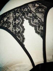 SpicyHot Women's Sexy Lace Patchwork Hollow Out Design Panties - Black - View 4