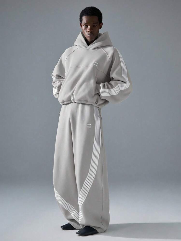 NEON BLANC Men's Street Style Loose Fit Gray Long Knit Sweatpants - Dark Grey - View 1