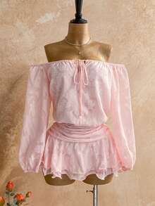 Soleia Đầm mini dáng chữ A tay phồng, hở vai, lưng trần, in hoa màu hồng lãng mạn dành cho nữ, chất liệu chiffon, thích hợp cho kỳ nghỉ, tiệc tùng, hẹn hò, ngày Valentine, tiệc trà chiều. - Màu Hồng baby - Xem 4