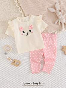 Cozy Pixies Newborn Baby Girl Cartoon Animal Print Knit Soft Crew Neck Long Sleeve Top And Elastic Waist Pants 2-Piece Set