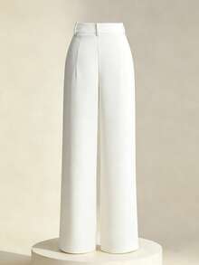 Franclia Quần ống rộng nữ màu trơn, đường may phía trước, thích hợp mặc thường ngày và đi làm. - trắng - Xem 2