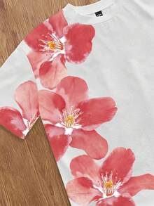 Manfinity Joysei 时尚休闲年轻宽松植物花卉扎染数码印花男士T恤 - 白色 - 查看 4