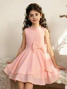 SHEIN 1pc Girls' Bowknot Side Design Halter Neck Fashionable Dress, Summer - Pink - View 4