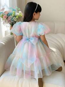 Tween Girls' Elegant Puff Sleeve Butterfly Back Bow Princess Dress