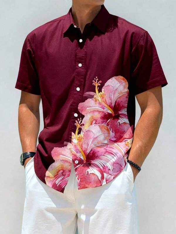 Manfinity RSRT Camisa de manga corta con estampado floral para hombre