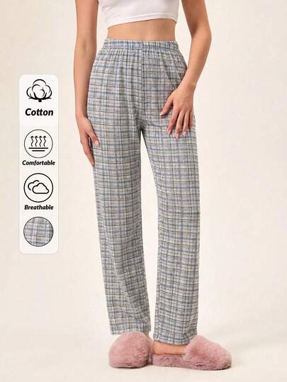 Loomlin Women Cotton Plaid Pattern Homewear Comfort Long Sleep Bottoms Plaid Pajama Pants Checkered Pajamas Women's Pajama Pants Women's Sleep Pants Women's Lounge Pants