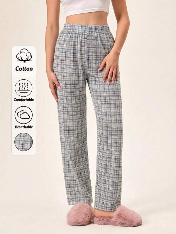 Loomlin Women Cotton Plaid Pattern Homewear Comfort Long Sleep Bottoms Plaid Pajama Pants Checkered Pajamas Women's Pajama Pants Women's Sleep Pants Women's Lounge Pants