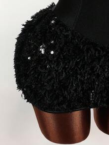 SHEIN Tall CURVE Plus Size Solid Color Sequin Patchwork Sleeveless Bodycon Dress - Black - View 6