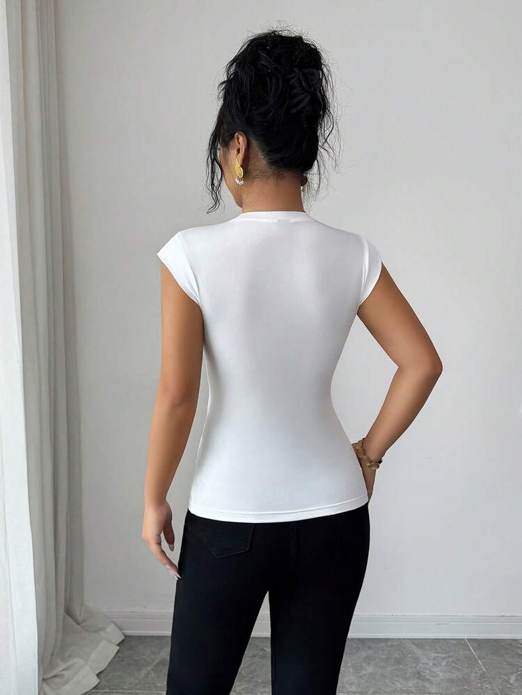 Elenzga Dammode Rund hals Elegant Spets Patchwork Hjärtformad Krage Tight Passformad Linne, Lämplig För Vardagsbruk, Vår/Sommar, Höst/Vinter - Vitt - Visa 2