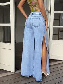 Sunnyshic Jeans vaqueros de pierna ancha y desgastados de estilo casual para vacaciones de mujer - Azul - Ver 2