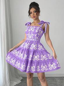 Rafferiza Đầm slip dây đeo thêu họa tiết cổ điển - Màu tím hoa cà - Xem 6
